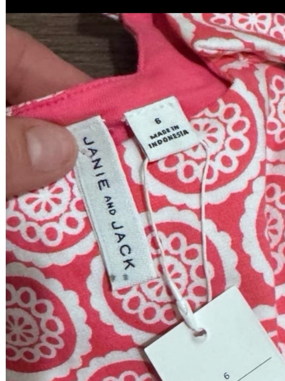 Janie and Jack Coral and White Medallion Print Dress sz 6 nwt